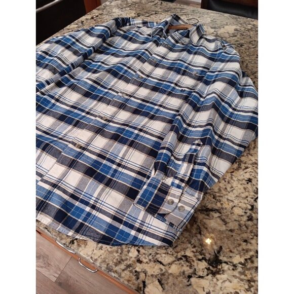 XXL Wrangler Twenty X Plaid T-Shirt Blue White Button Up Casual Dress Shirt NICE - Picture 10 of 11